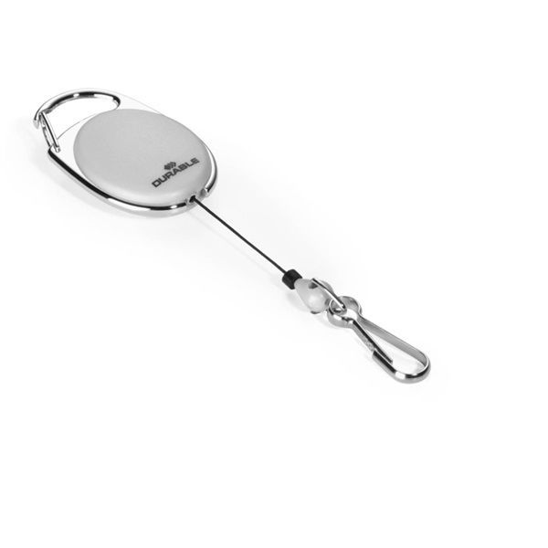 Névjegykártyatartó kihúzható karabineres, Durable with Snap Hook szürke
