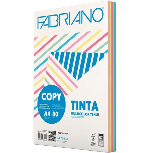 Másolópapír, színes, vegyes színek, A4, 80g. Fabriano CopyTinta 5x50 ív/csomag. pasztell