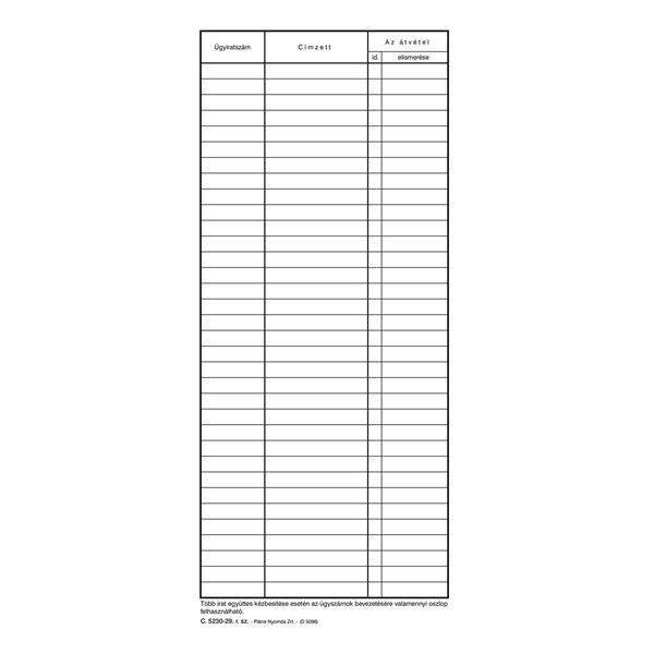 Kézbesítő könyv 100lap,os 130x297mm, C.5230-29 Pátria
