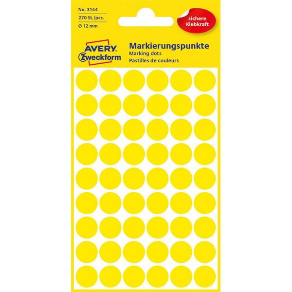 Etikett címke, o12mm, jelölésre, 54 címke/ív, 5 ív/doboz, Avery sárga