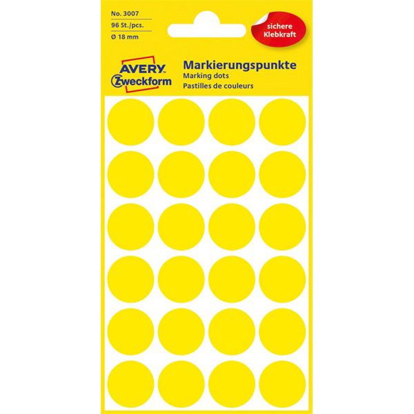 Etikett címke, o18mm, jelölésre, 24 címke/ív, 4 ív/doboz, Avery sárga