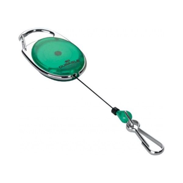 Névjegykártyatartó kihúzható karabineres, Durable with Snap Hook zöld