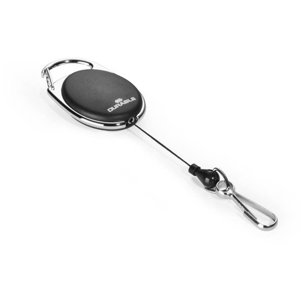 Névjegykártyatartó kihúzható karabineres, Durable with Snap Hook fekete