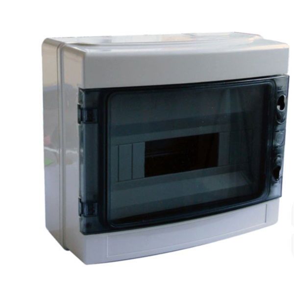 Tracon EDFKIP65-12/1 1×12 mod/ H×W×D=260×300×140mm/ IP65/ 660V AC átlátszó ajtóva/ N/PE sínnel falon kívüli