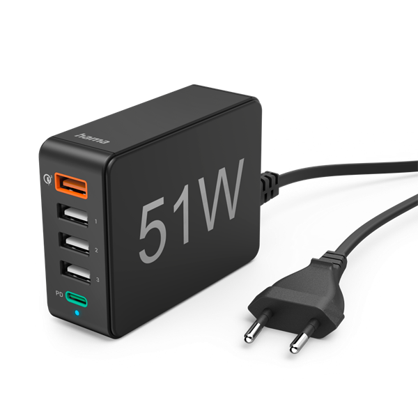 Hama Hálozati töltő 5in1 PD/QC 51W Black