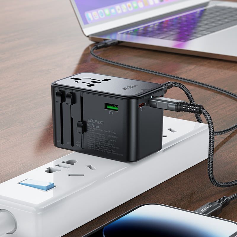 Acefast Z1 PD75W GaN multifunkciós utazó töltő adapter2300W 3xUSB-C+2xUSB-A EU / US / UK / AU