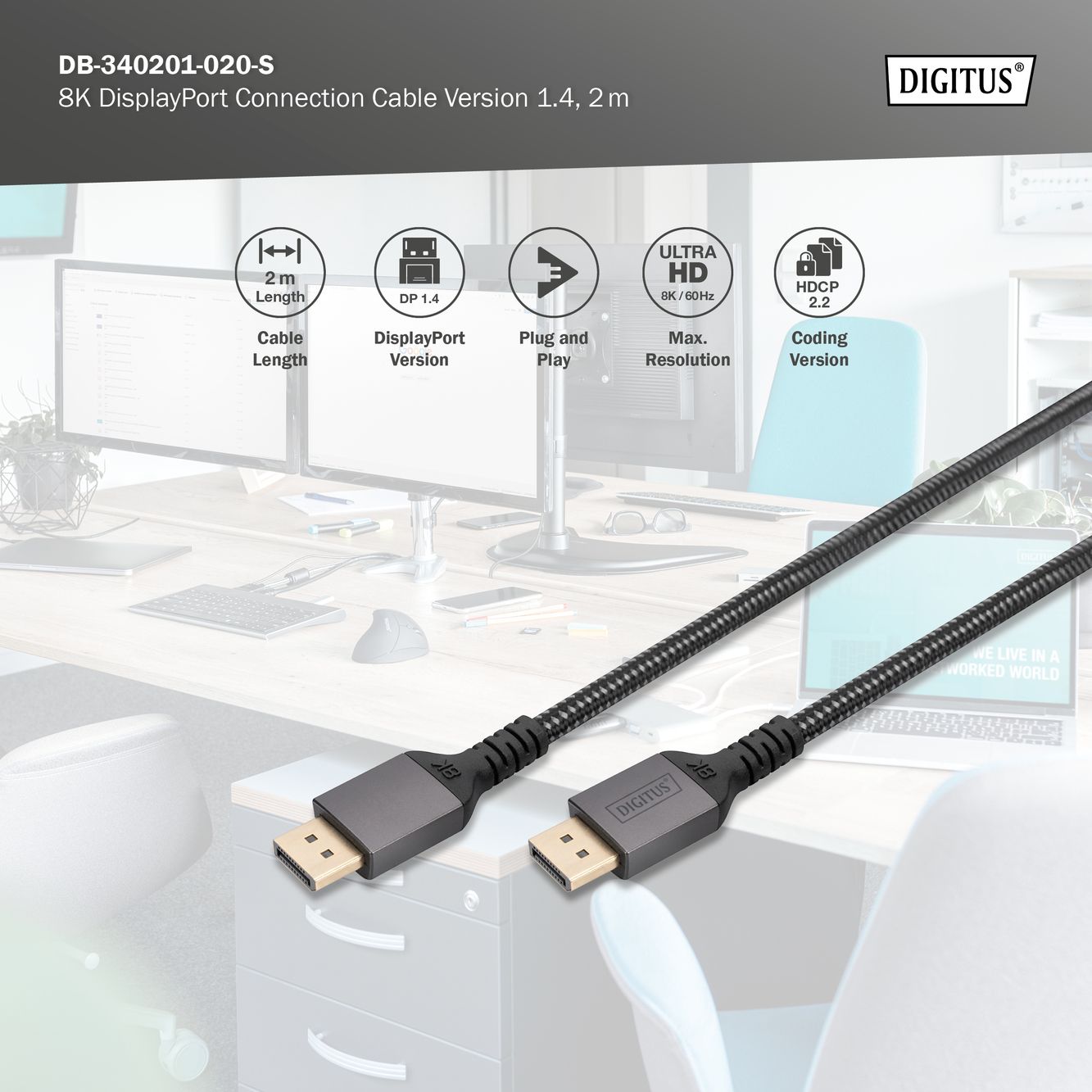 Digitus DB-340201-020-S 8K DisplayPort 2m kábel