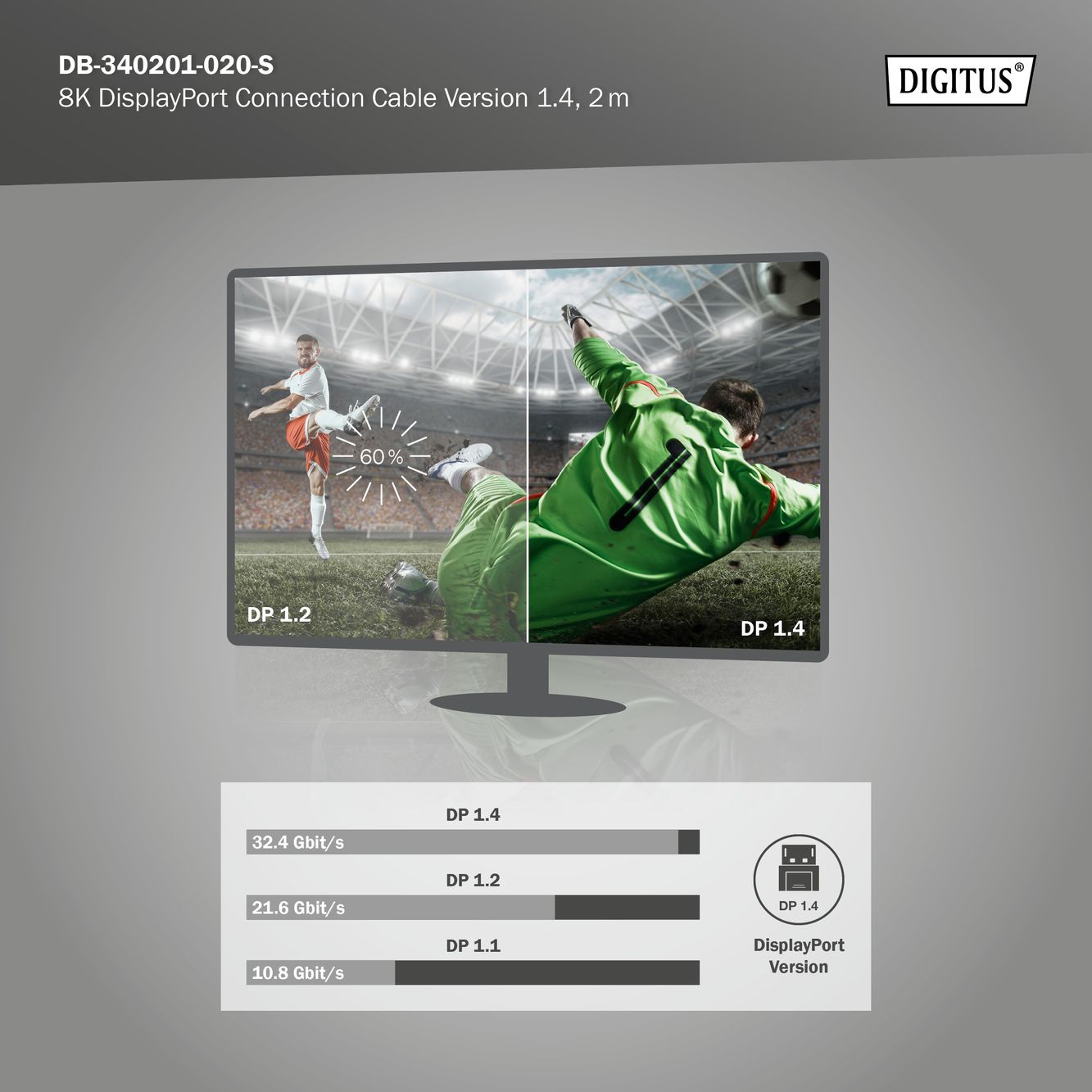 Digitus DB-340201-020-S 8K DisplayPort 2m kábel