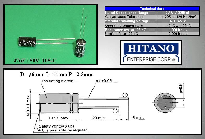 ELKO 47/50P-105 H 47uF 50V kond.