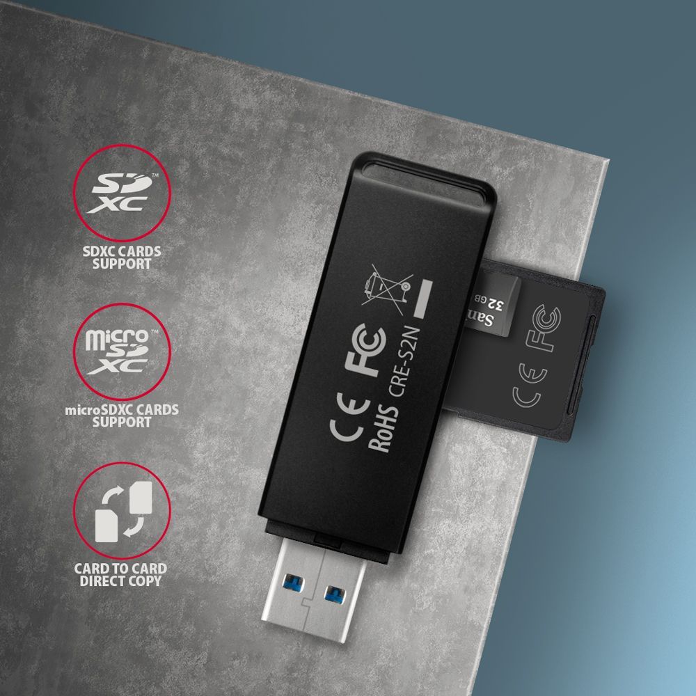 AXAGON CRE-S2N USB3.0 külső kártyaolvasó