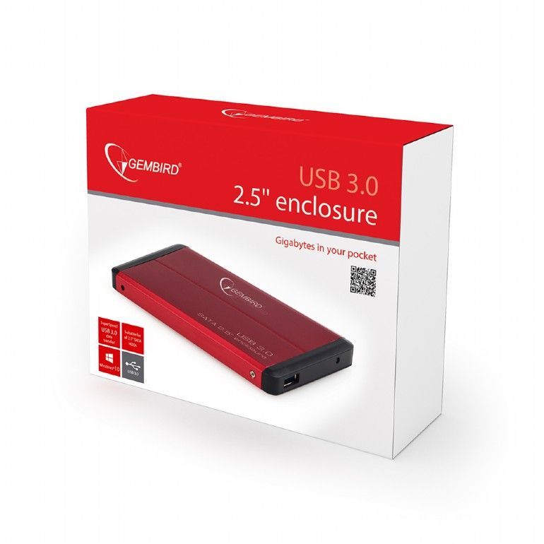 Gembird EE2-U3S-2-R SATA 2.5" USB3.0 alu. SSD ház piros