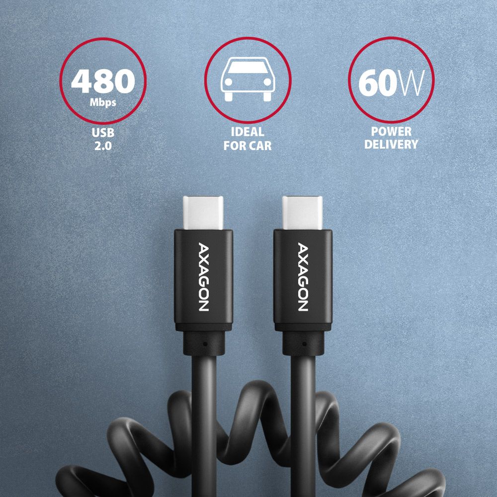 Axagon BUCM-CM10TB USB-C - USB-C 0,6m kábel (480Mb/s/3A/60W)
