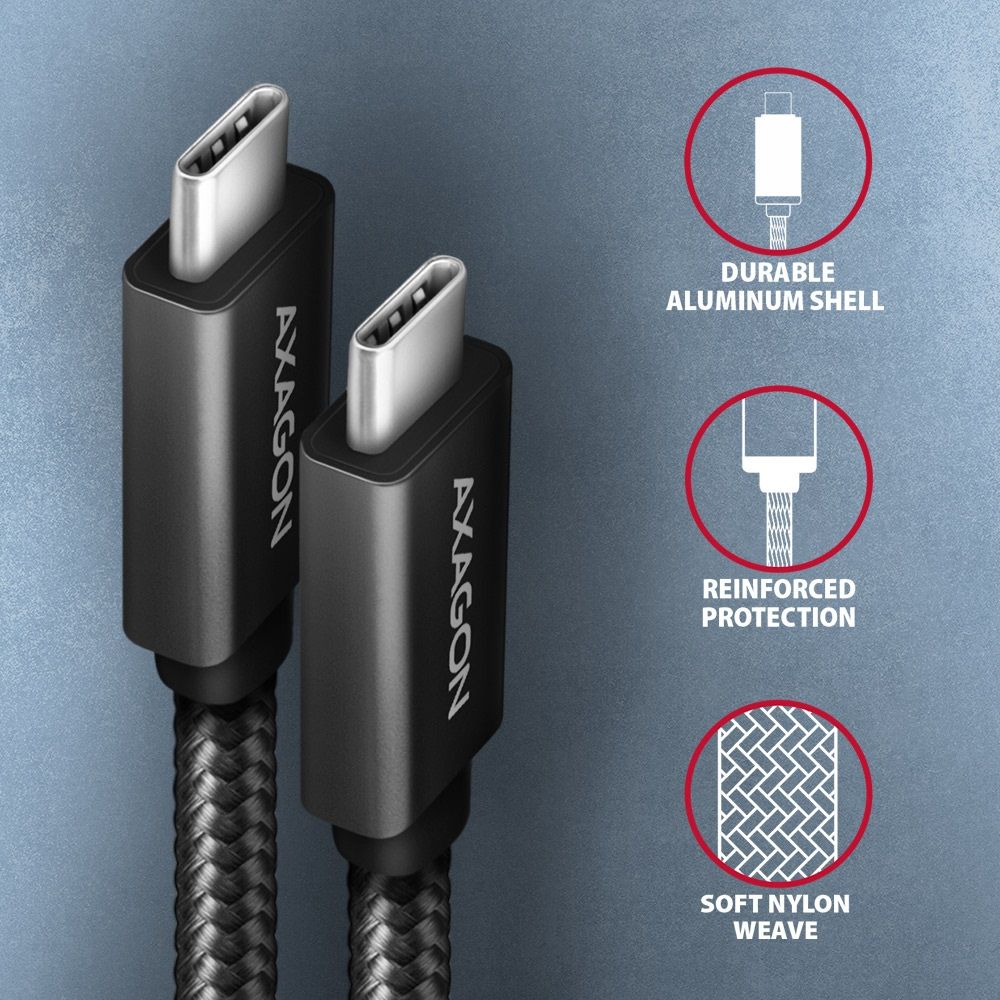 AXAGON BUCM32-CM05AB USB-C/USB-C 0,5m kábel USB3.2 Gen2x2 (20Gbps/5A/100W/4K60Hz)