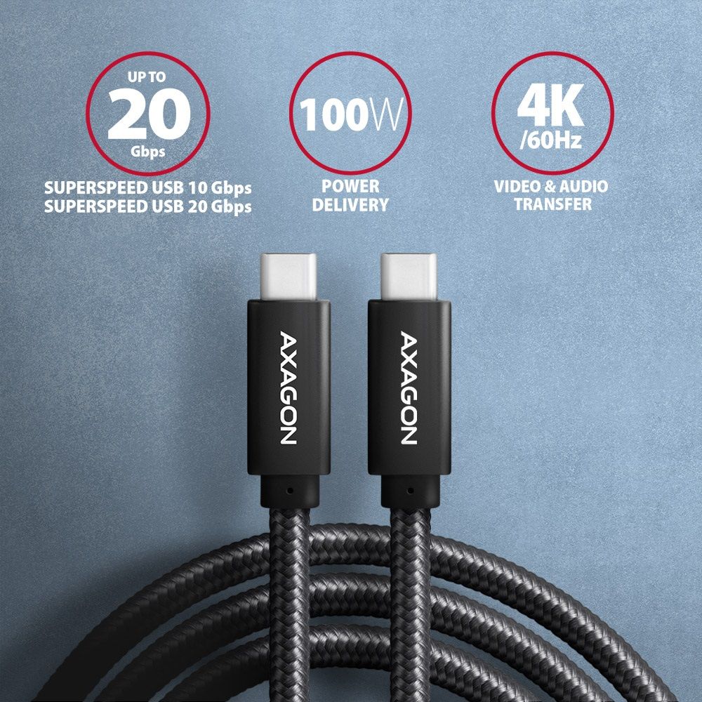 AXAGON BUCM32-CM05AB USB-C/USB-C 0,5m kábel USB3.2 Gen2x2 (20Gbps/5A/100W/4K60Hz)