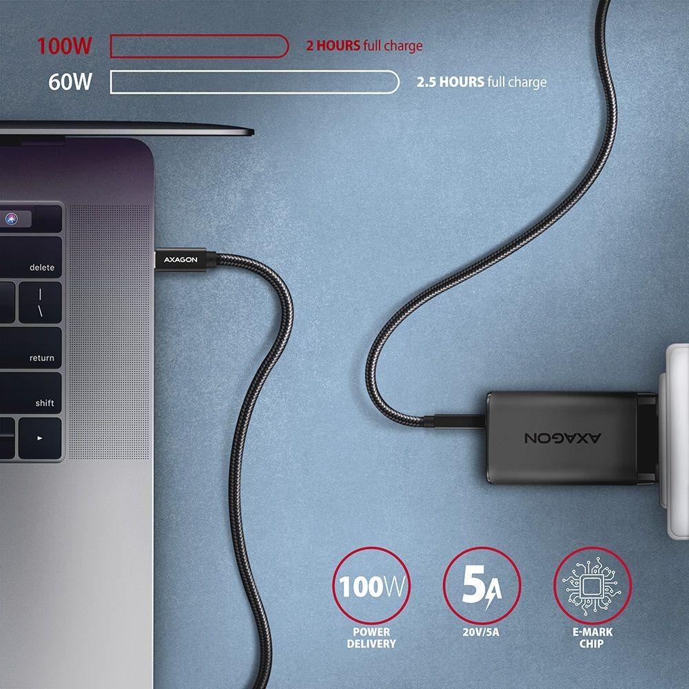AXAGON BUCM32-CM05AB USB-C/USB-C 0,5m kábel USB3.2 Gen2x2 (20Gbps/5A/100W/4K60Hz)