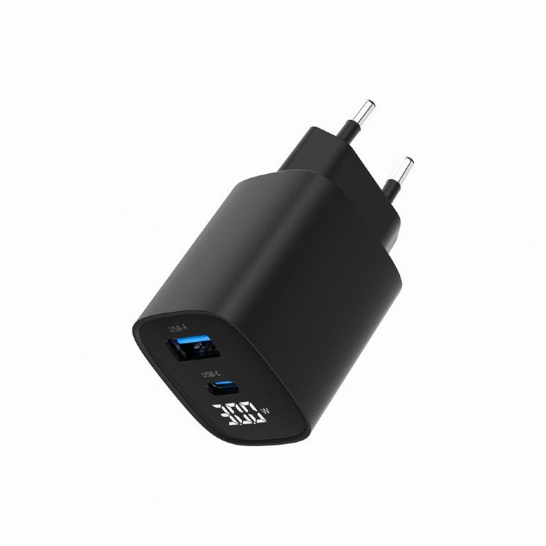 Gembird TA-UC-PDQC30LCD-BK-01 30W 1xUSB-C/1xUSB3.0 hálózati gyorstöltő