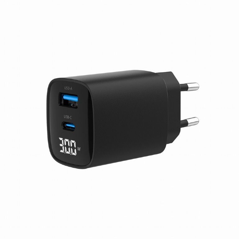 Gembird TA-UC-PDQC30LCD-BK-01 30W 1xUSB-C/1xUSB3.0 hálózati gyorstöltő