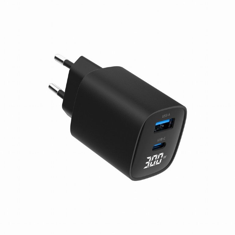 Gembird TA-UC-PDQC30LCD-BK-01 30W 1xUSB-C/1xUSB3.0 hálózati gyorstöltő