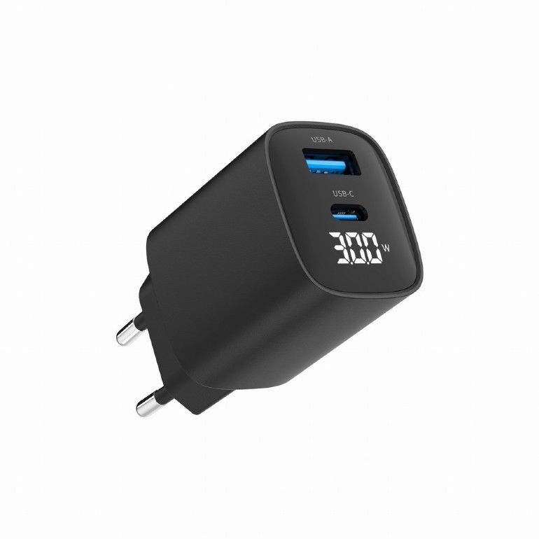 Gembird TA-UC-PDQC30LCD-BK-01 30W 1xUSB-C/1xUSB3.0 hálózati gyorstöltő