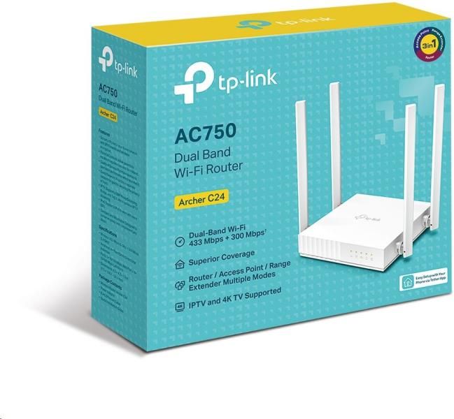 TP-LINK Wireless Router Dual Band AC750 1xWAN(100Mbps) + 4xLAN(100Mbps), Archer C24