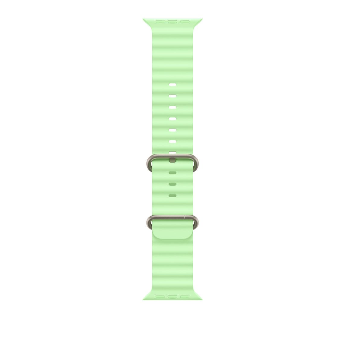 Apple Watch 49mm Band:  Neon Green Ocean Band - Natural Titanium Finish