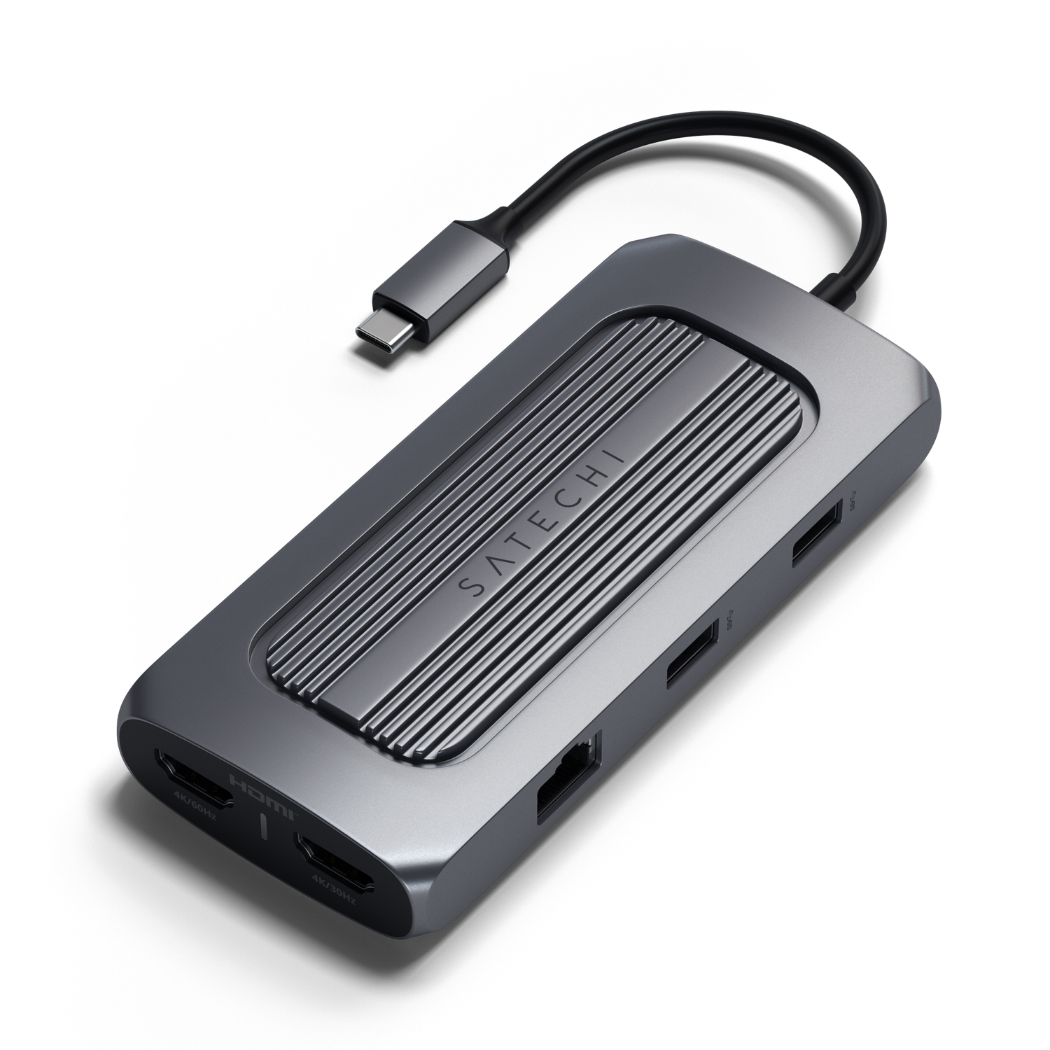 Satechi Aluminium USB-C Multiport MX Adapter (Dual 4K HDMI 60Hz/30Hz,USB-C PD 100W,Ethernet,1xUSB-C 5Gbps,2xUSB-A 3.0,Micro/SD,3.5mm audio) - Space Grey