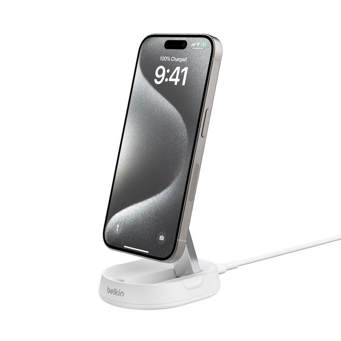 Belkin BOOSTCHARGE PRO Convertible Qi2 15w Magnetic Charging Stand, w/o PSU - White