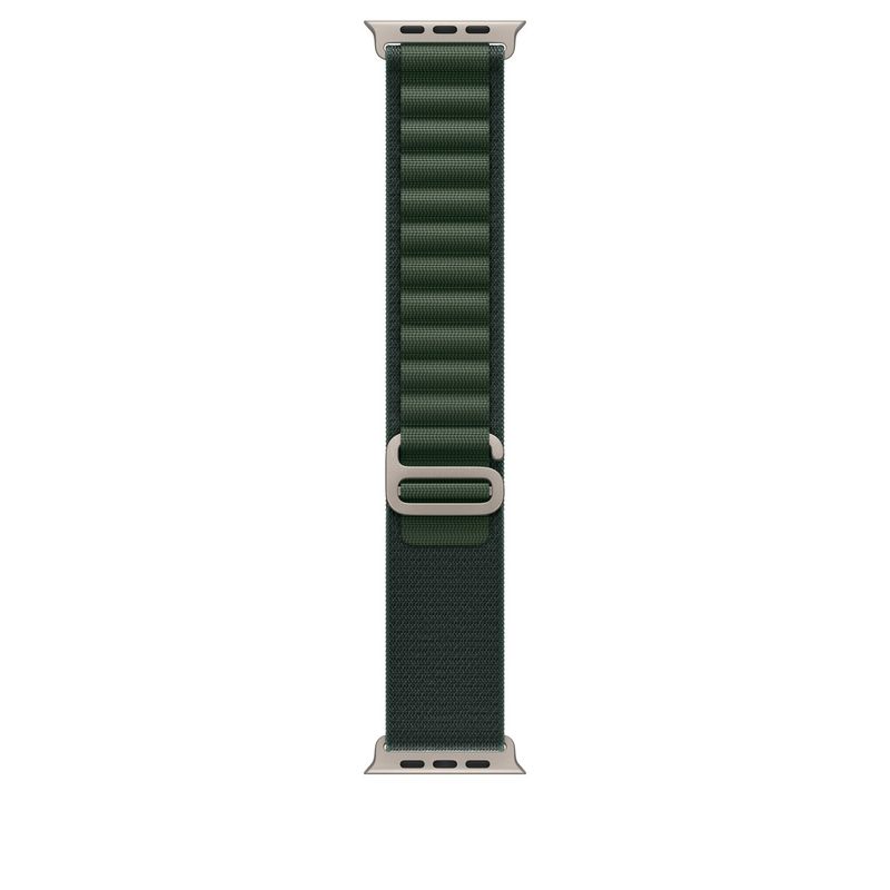 Apple Watch 49mm Loop:  Dark Green Alpine Loop - Small - Natural Titanium Finish