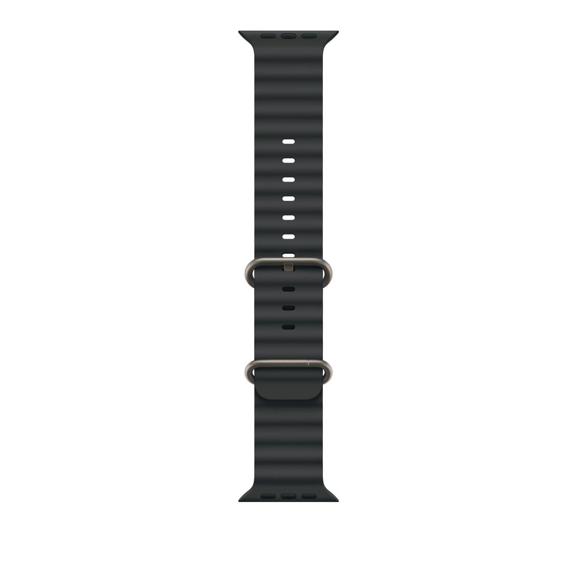 Apple Watch 49mm Band:  Black Ocean Band - Natural Titanium Finish