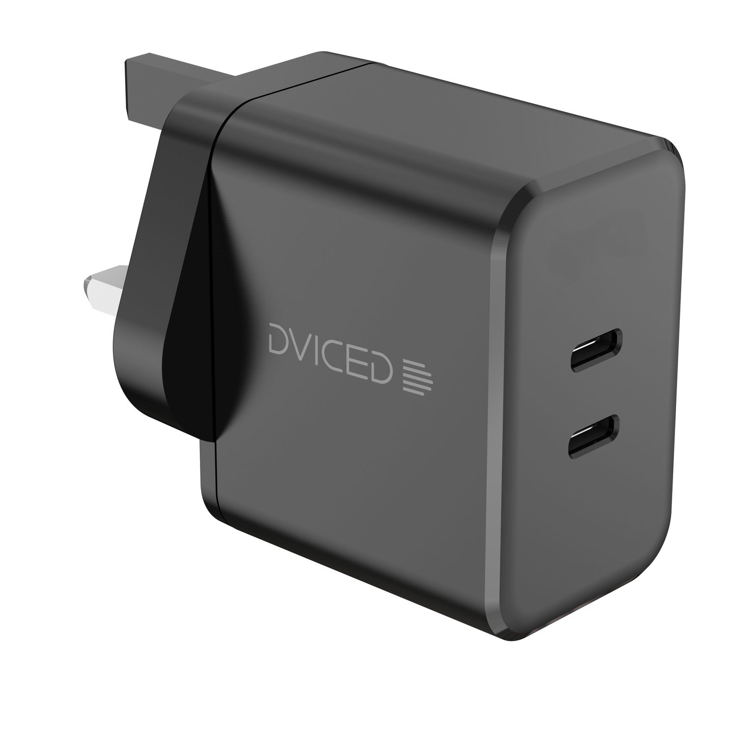 Dviced Wall charger 65W GaN 2 USB-C UK w cable - Black