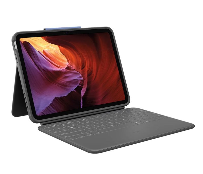 Logitech Rugged Folio Ultra-protective keyboard case with Smart Connector for iPad (10th gen) - Oxford Grey - UK
