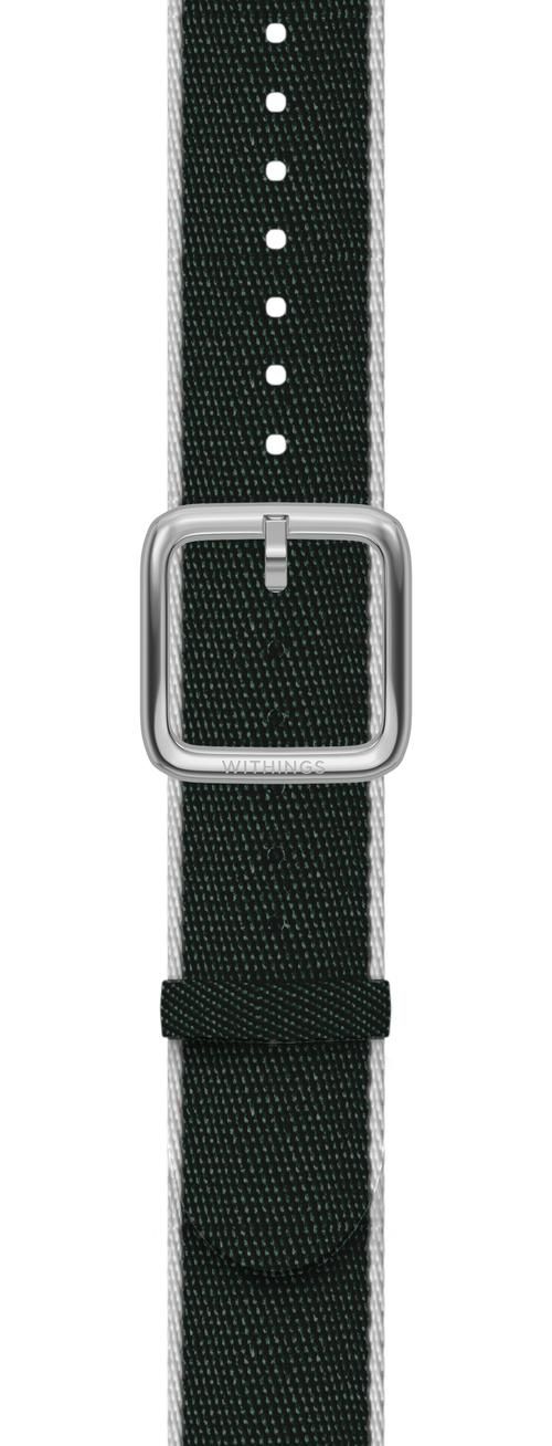 Withings Polyethylene terephthalate Wristband 18mm w Silver buckle for Scanwatch 38mm, Steel HR 36mm, Withings Move, Move ECG, Steel - Green &amp; White