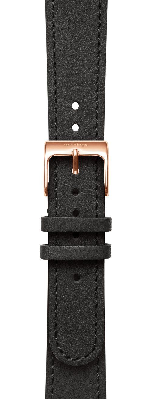 Withings Leather Wristband 18mm w Rose Gold buckle for Scanwatch 38mm, Steel HR 36mm, Withings Move, Move ECG, Steel - Black