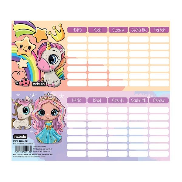 Nebulo Királylány&amp;Unikornis mini órarend