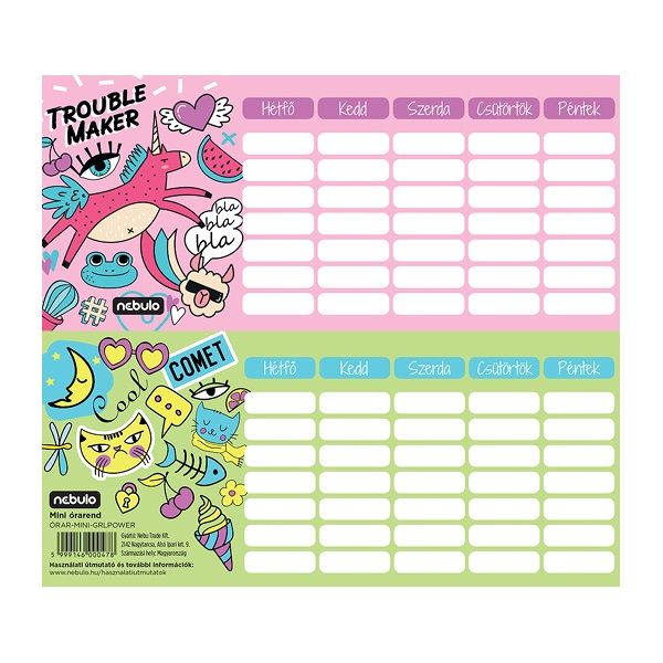 Nebulo Girl Power mini órarend