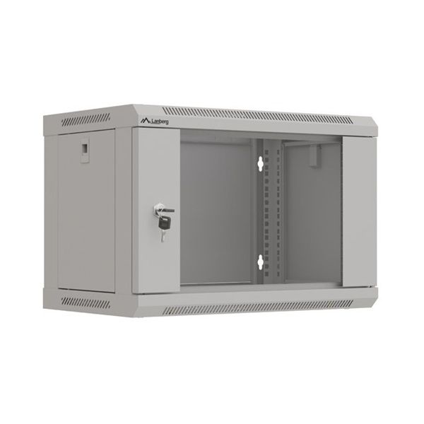 Lanberg WF03-5306-10S 19" 6U SZÉL:540mm MÉLY:350mm MAG:370mm lapraszerelt üvegajtós szürke fali rack szekrény