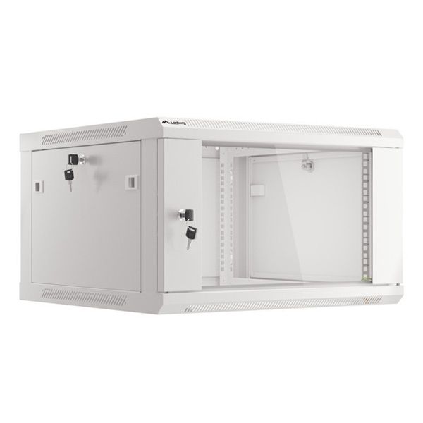 Lanberg WF01-6606-10S 19" 6U SZÉL:600mm MÉLY:600mm MAG:379mm lapraszerelt üvegajtós szürke fali rack szekrény