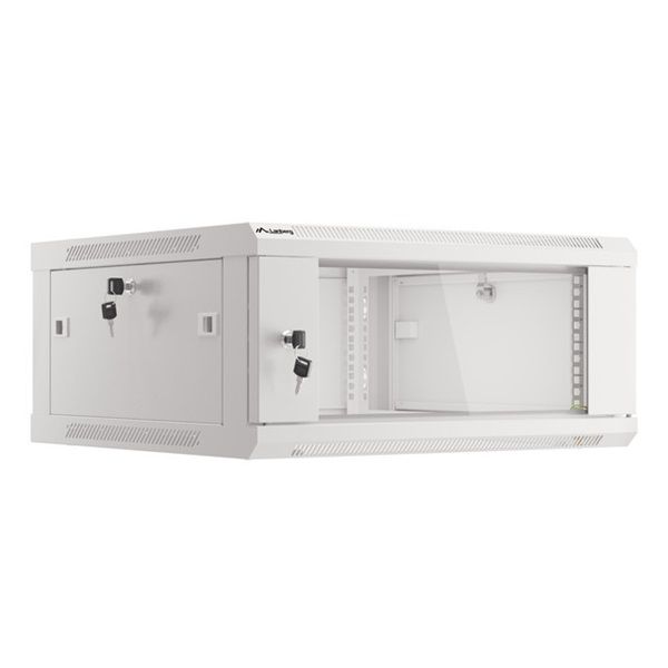 Lanberg WF01-6604-10S 19" 4U SZÉL:600mm MÉLY:600mm MAG:290mm lapraszerelt üvegajtós szürke fali rack szekrény