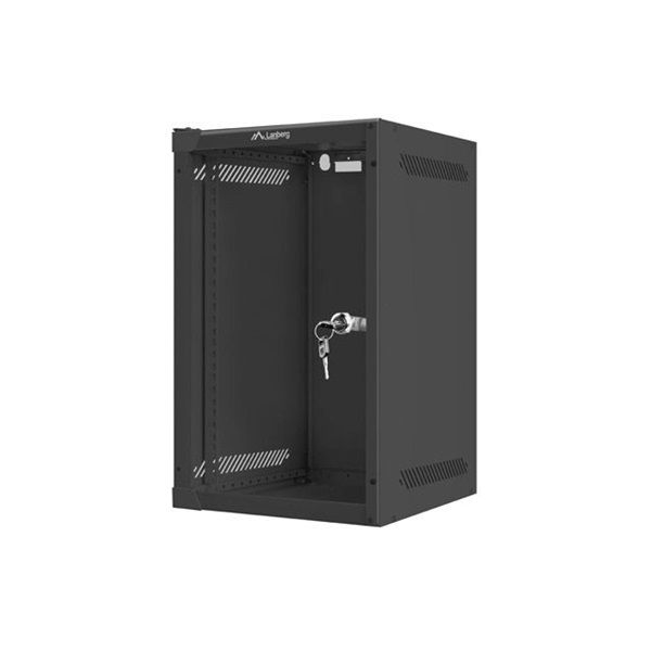 Lanberg WF10-2309-10B 10" 9U SZÉL:280mm MÉLY:310mm MAG:469mm lapraszerelt üvegajtós fekete fali rack szekrény