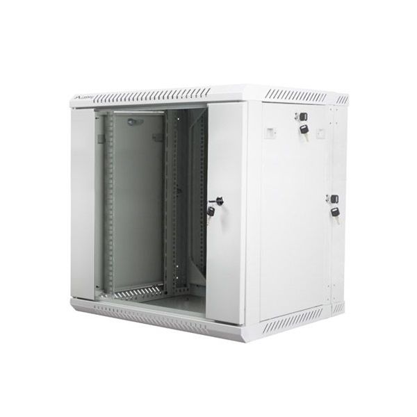 Lanberg WF02-6612-10S 19" 12U SZÉL:600mm MÉLY:600mm MAG:640mm lapraszerelt üvegajtós szürke kétrészes fali rack szekrény