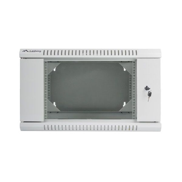 Lanberg WF02-6606-10S 19" 6U SZÉL:600mm MÉLY:600mm MAG:374mm lapraszerelt üvegajtós szürke kétrészes fali rack szekrény