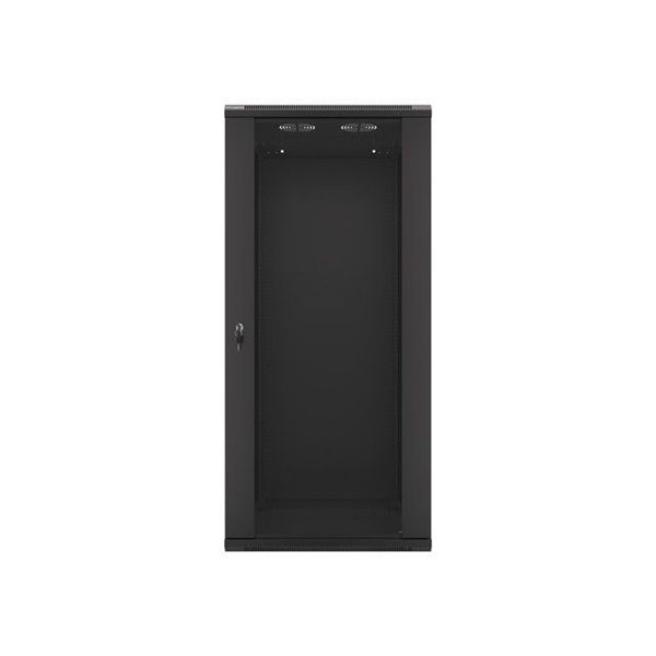 Lanberg WF01-6627-10B 19" 27U SZÉL:600mm MÉLY:600mm MAG:1307mm lapraszerelt üvegajtós fekete fali rack szekrény