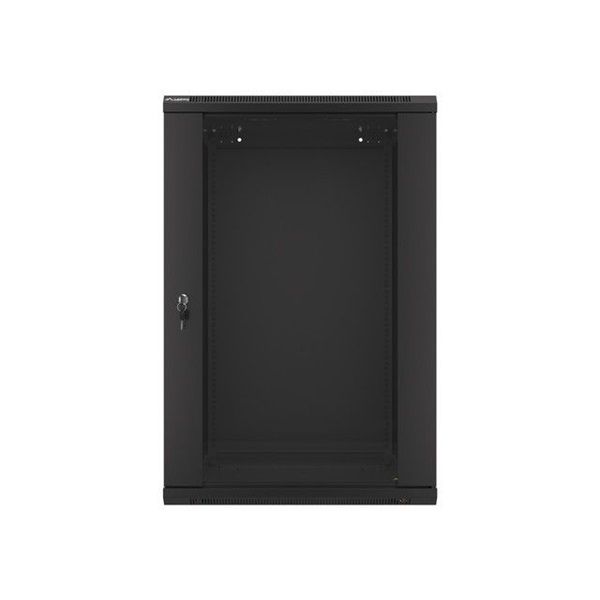 Lanberg WF01-6618-10B 19" 18U SZÉL:600mm MÉLY:600mm MAG:907mm lapraszerelt üvegajtós fekete fali rack szekrény