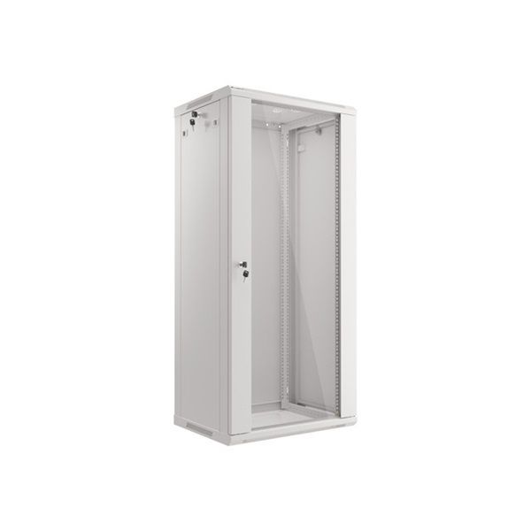 Lanberg WF01-6427-10S 19" 27U SZÉL:600mm MÉLY:450mm MAG:1307mm lapraszerelt üvegajtós szürke fali rack szekrény