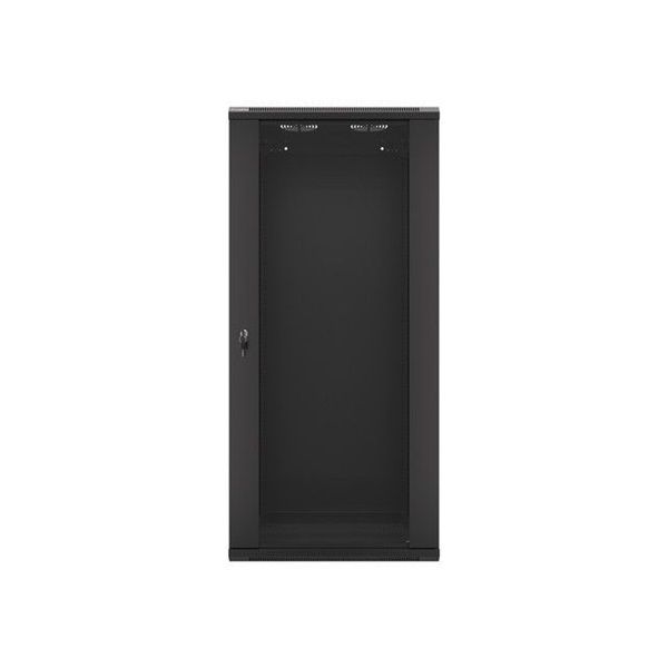Lanberg WF01-6427-10B 19" 27U SZÉL:600mm MÉLY:450mm MAG:1307mm lapraszerelt üvegajtós fekete fali rack szekrény
