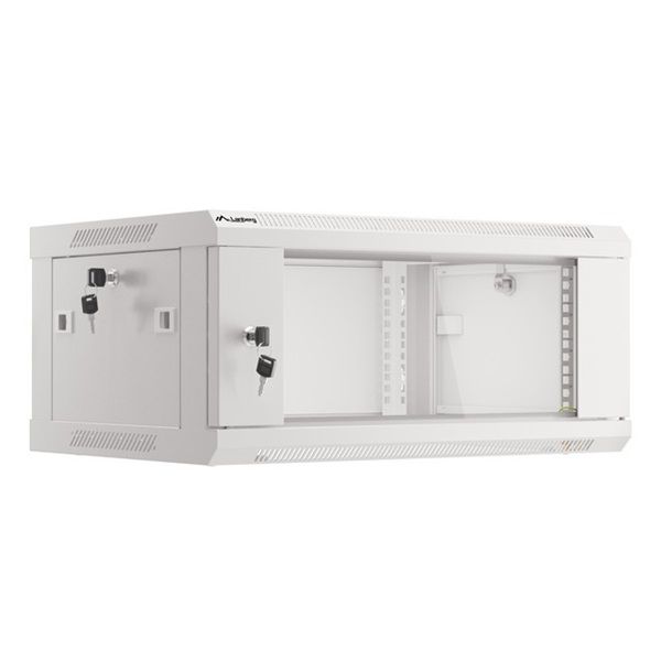 Lanberg WF01-6404-10S 19" 4U SZÉL:600mm MÉLY:450mm MAG:290mm lapraszerelt üvegajtós szürke fali rack szekrény