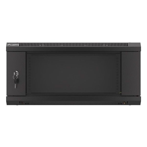 Lanberg WF01-6404-10B 19" 4U SZÉL:600mm MÉLY:450mm MAG:290mm lapraszerelt üvegajtós fekete fali rack szekrény