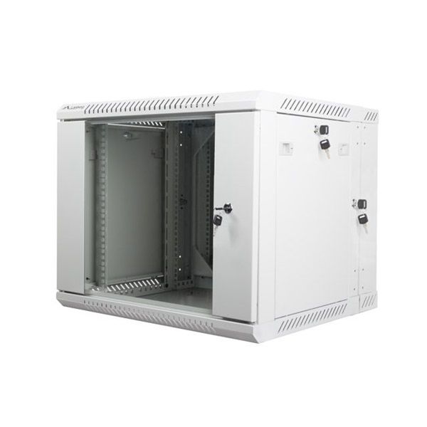 Lanberg WF02-6609-10S 19" 9U SZÉL:600mm MÉLY:600mm MAG:507mm lapraszerelt üvegajtós szürke kétrészes fali rack szekrény