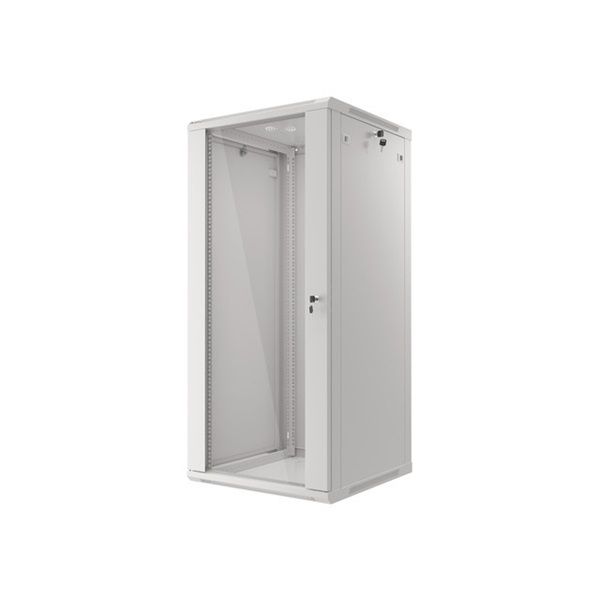 Lanberg WF01-6627-10S 19" 27U SZÉL:600mm MÉLY:600mm MAG:1307mm lapraszerelt üvegajtós szürke fali rack szekrény