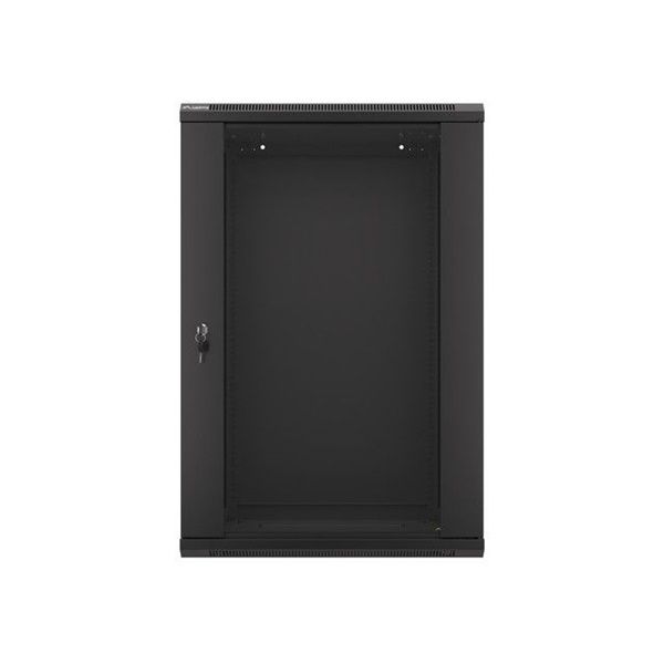 Lanberg WF01-6418-10B 19" 18U SZÉL:600mm MÉLY:450mm MAG:907mm lapraszerelt üvegajtós fekete fali rack szekrény